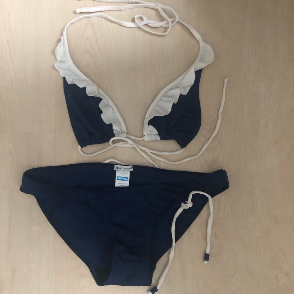 Shay Todd & Nivea Ruffle Rare Blue and White bikini- Large